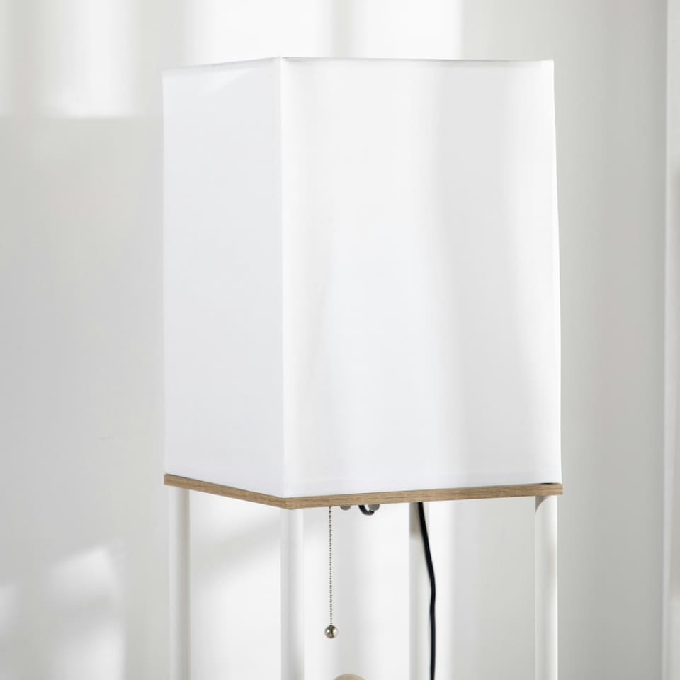 image 1 of HOMCOM Modern Floor Lamp with Shelves and Fabric Lampshade for Living Room