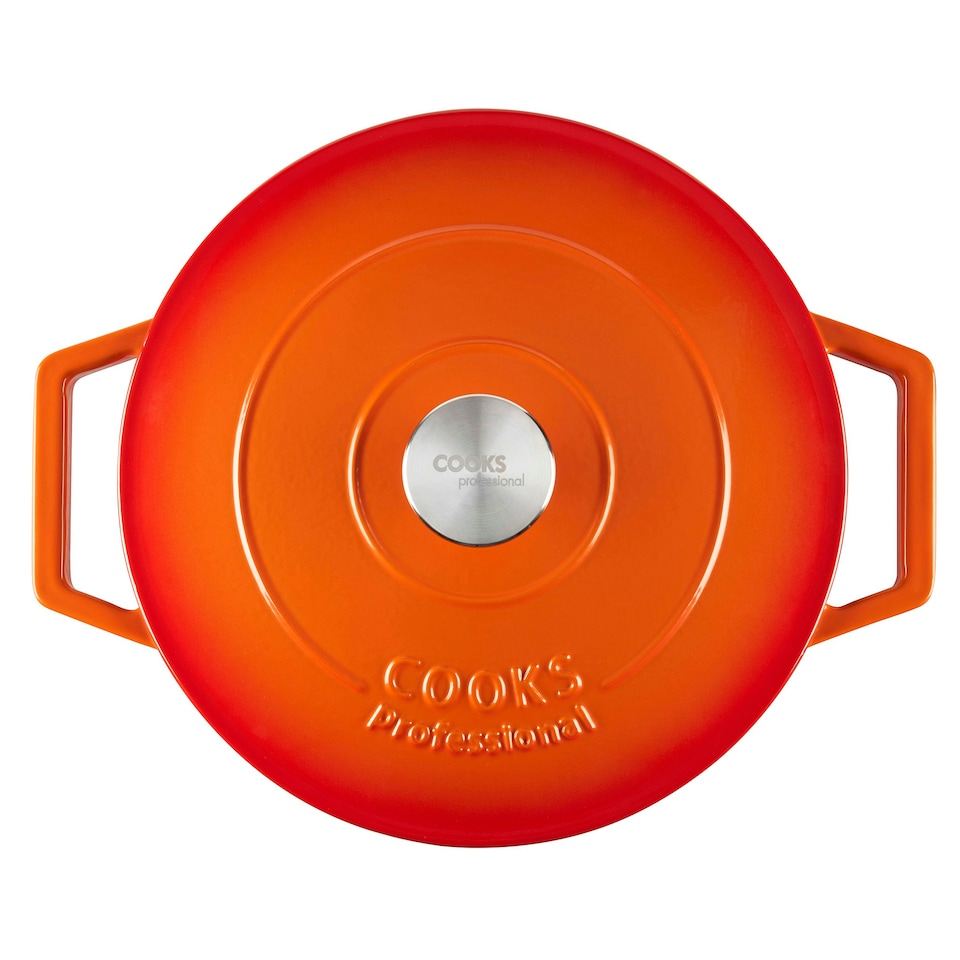 image 1 of Cooks Professional Cast Iron Casserole 26cm | 5.8L Capacity | Enamelled Inside & Out | Graduated Orange
