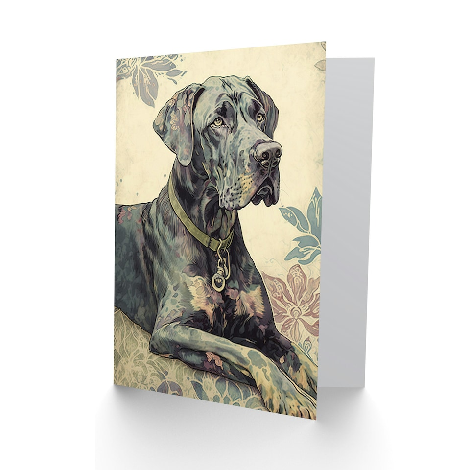 image 1 of Great Dane With Elegant Floral Pattern Dog Lover Greeting Card
