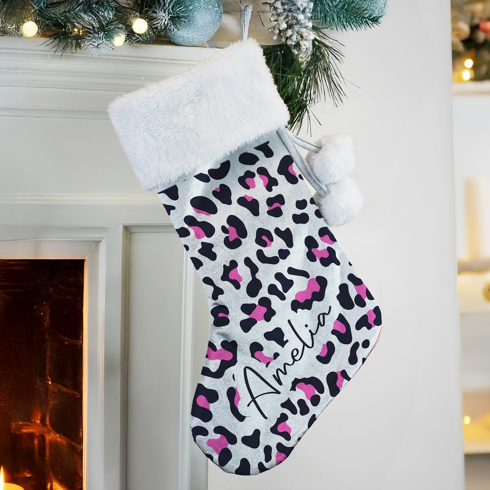 image 1 of Personalised Leopard Print Christmas Stocking
