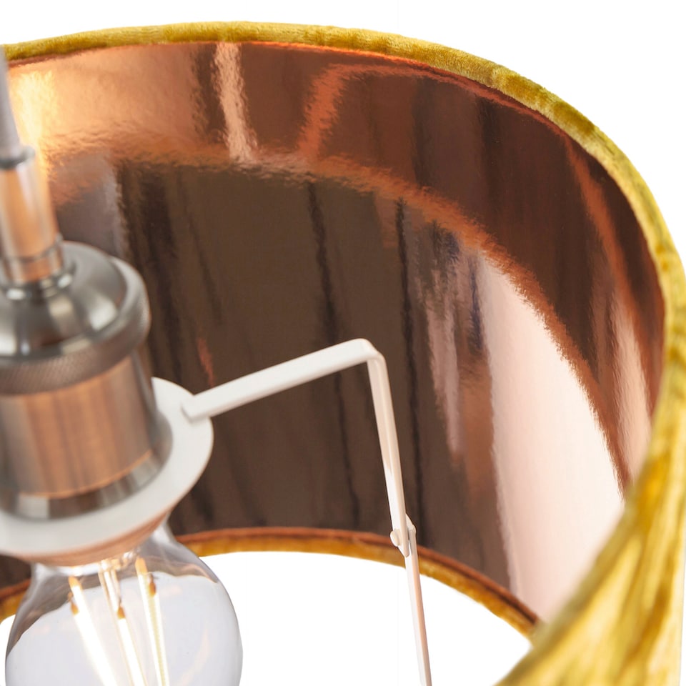 image 1 of Modern Ochre Crushed Velvet 8 Inch Table-Pendant Lampshade with Shiny Copper Inner | Yellow