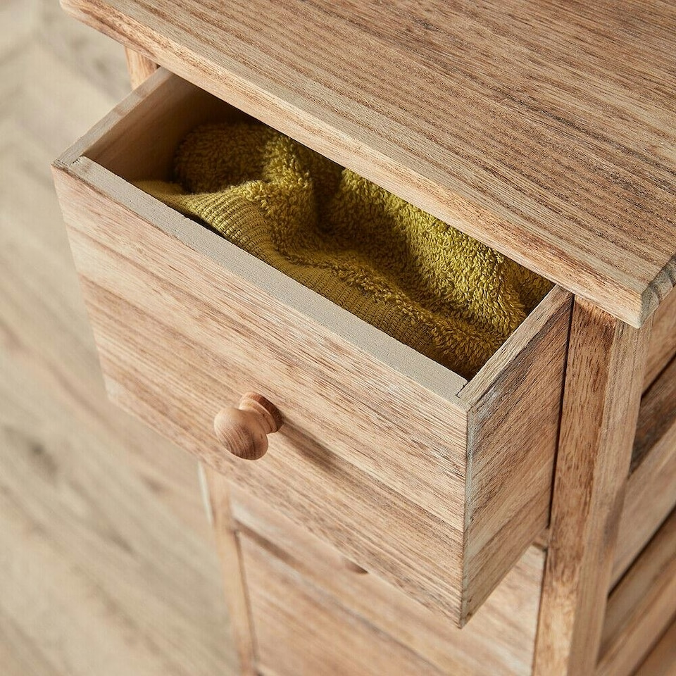 image 1 of 5 Drawer Chest Natural Wooden Tallboy Bedroom Storage Organiser Fully Assembled