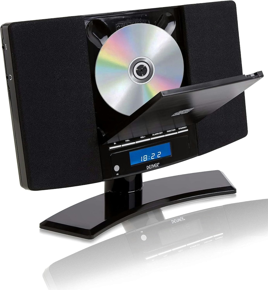 image 1 of Denver MC-5220 CD Player For Home HiFi System - CD Player With Speakers & Radio - Mains Power, Clock Radio, Remote Control, Desktop Stand/Wall Mounted CD Player
