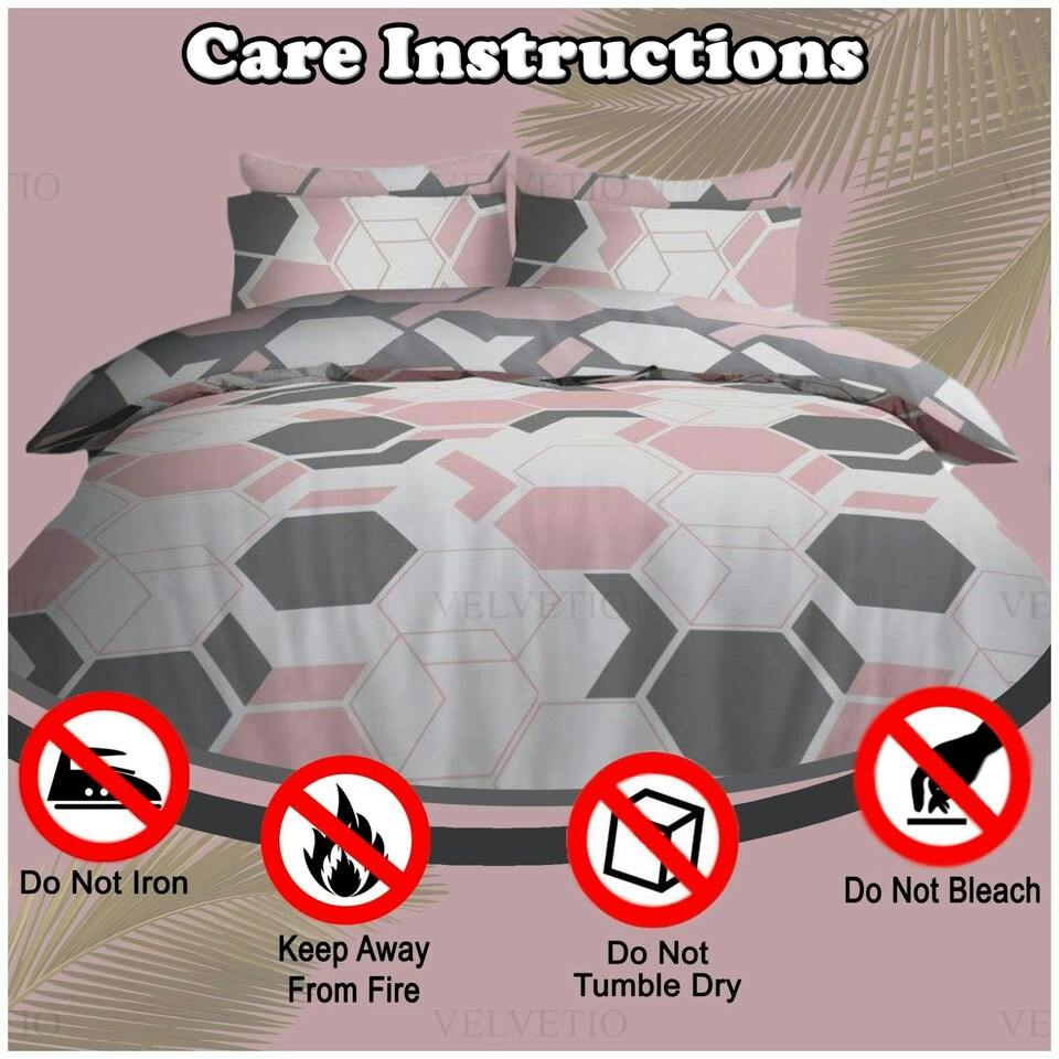 image 1 of VELVETIO Aster Geo Complete Duvet Cover Set with Fitted Sheet Breathable Bedding Quilt