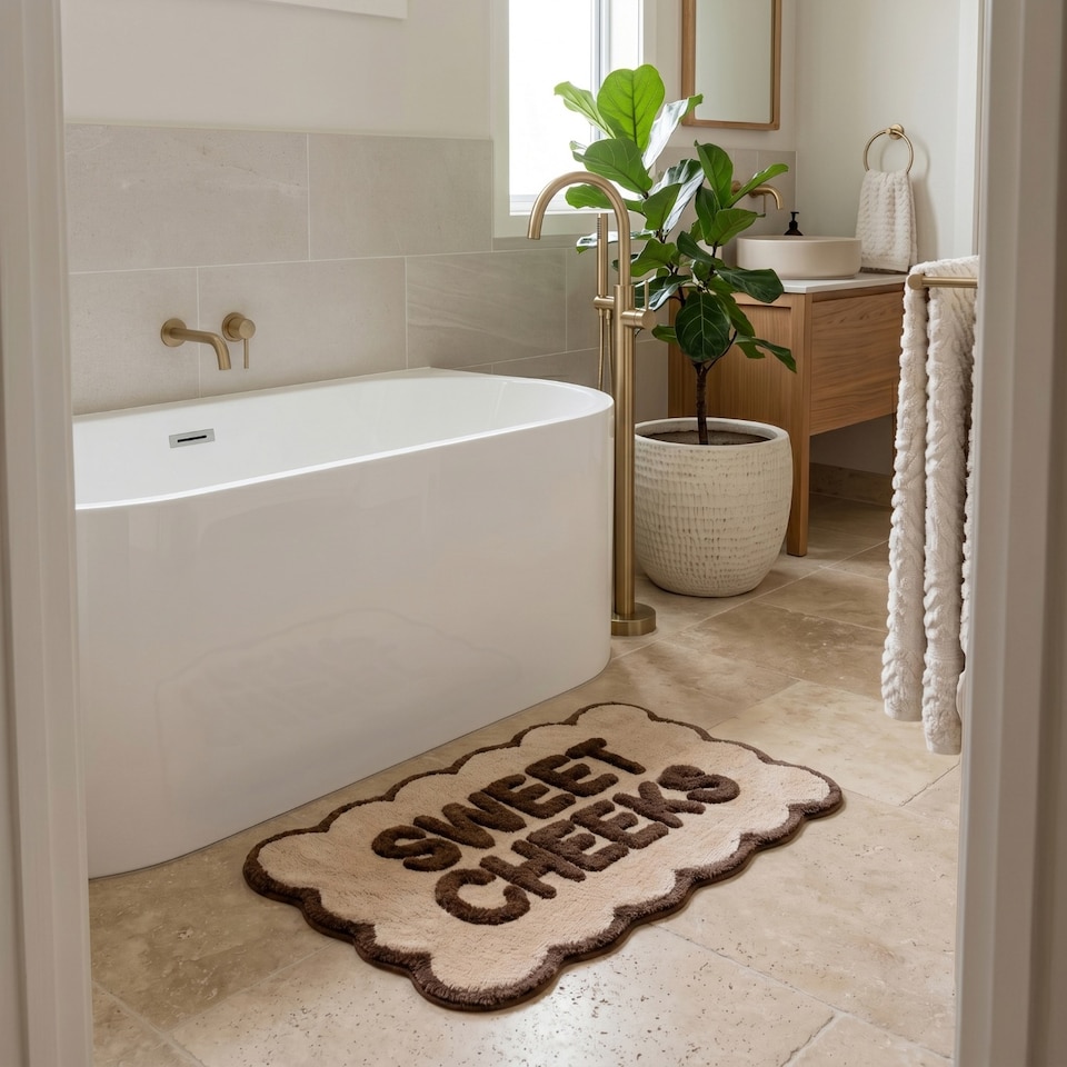 image 1 of Sweet Cheeks Scalloped Bath Mat