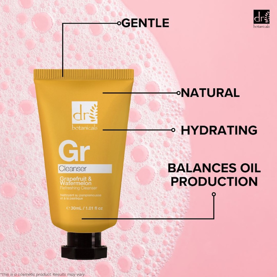 image 1 of Dr. Botanicals Grapefruit & Watermelon Anti-Ageing Refreshing Cleanser 30ml for Fine Lines, Wrinkles, Brightening