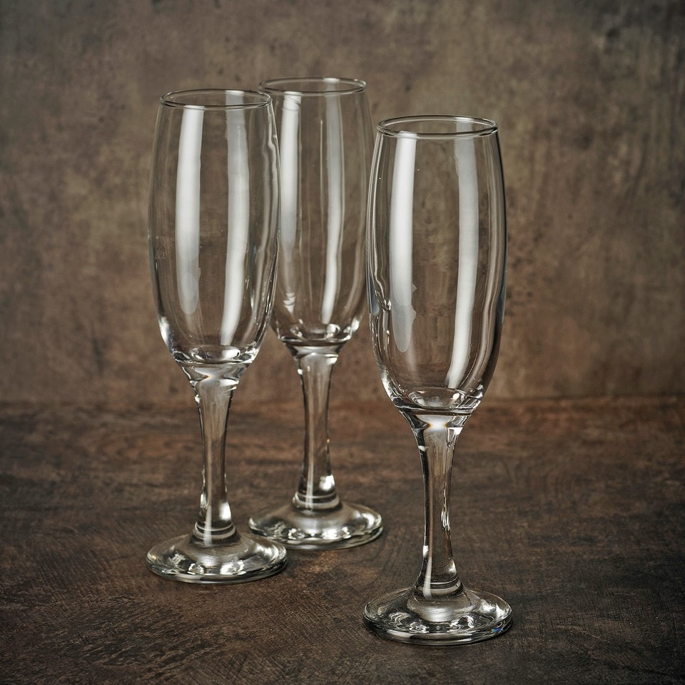 image 1 of Empire Champagne Flute Glasses 220ml Classic Tall Stemmed Barware Set | Clear | Set of 6