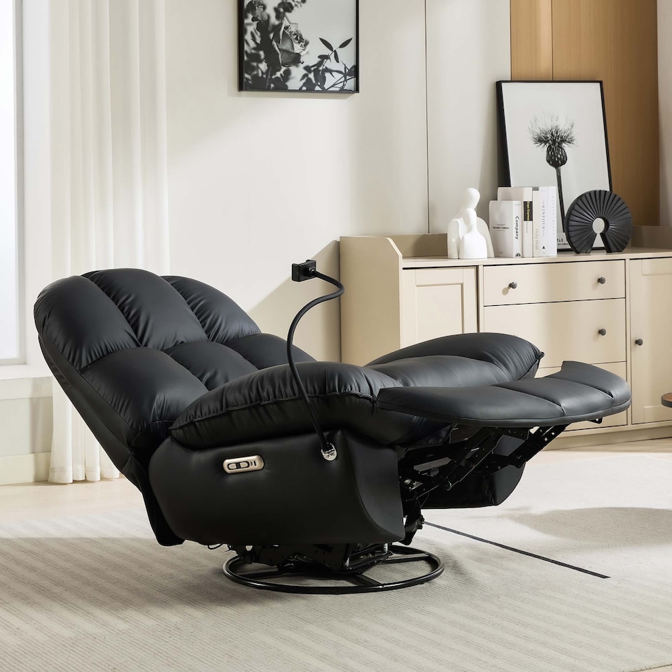 image 1 of Chicago Faux Leather Swivel & Rocker Electric Recliner Chair Black | Black | Black | One Size