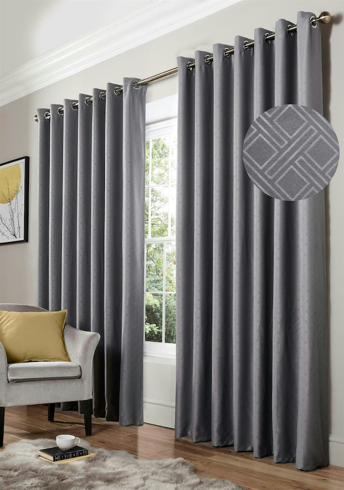 image 1 of Diamo Blackout Ring Top Eyelet Curtains - 229cm x 229cm - Silver