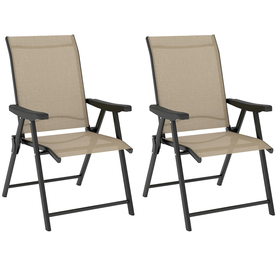 image 1 of Outsunny Folding Garden Dining Chairs Set of 4 with Mesh Seat Brown | 2 pcs