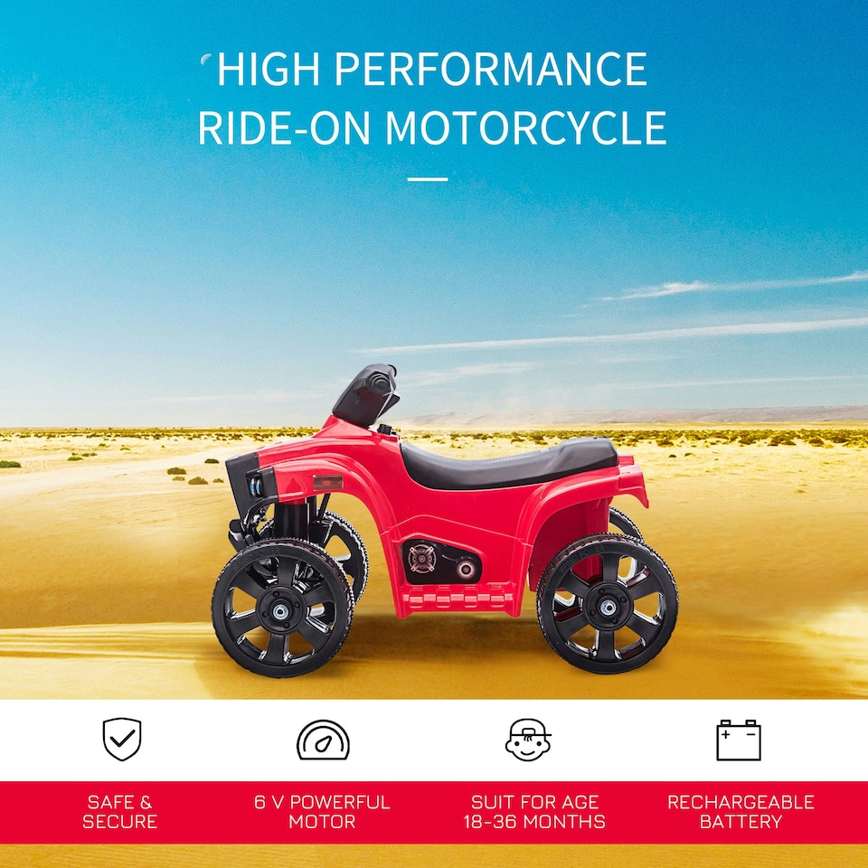 image 1 of HOMCOM 6 V Kids Ride on Cars Electric ATV for 18-36 months Toddlers Black+Red