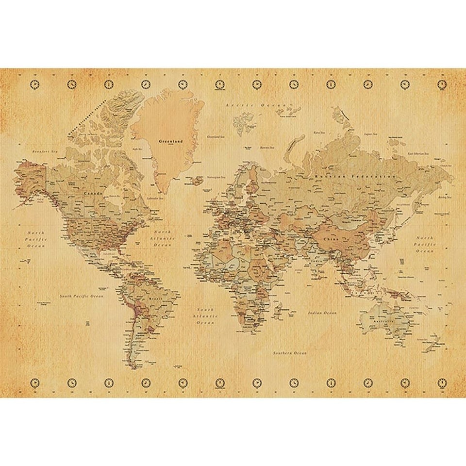 World Map (Vintage Style) 85x120x4cm Stretched Canvas Print