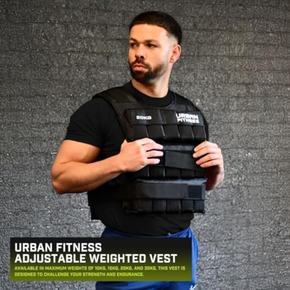 image 1 of Urban Fitness Adjustable Weighted Vest, Fully Adjustable Weight For Men Women, Running Workout Walking Strength Training Fitness Cardio, Weight Loss, Home Gym Equipment, Black, 20kg