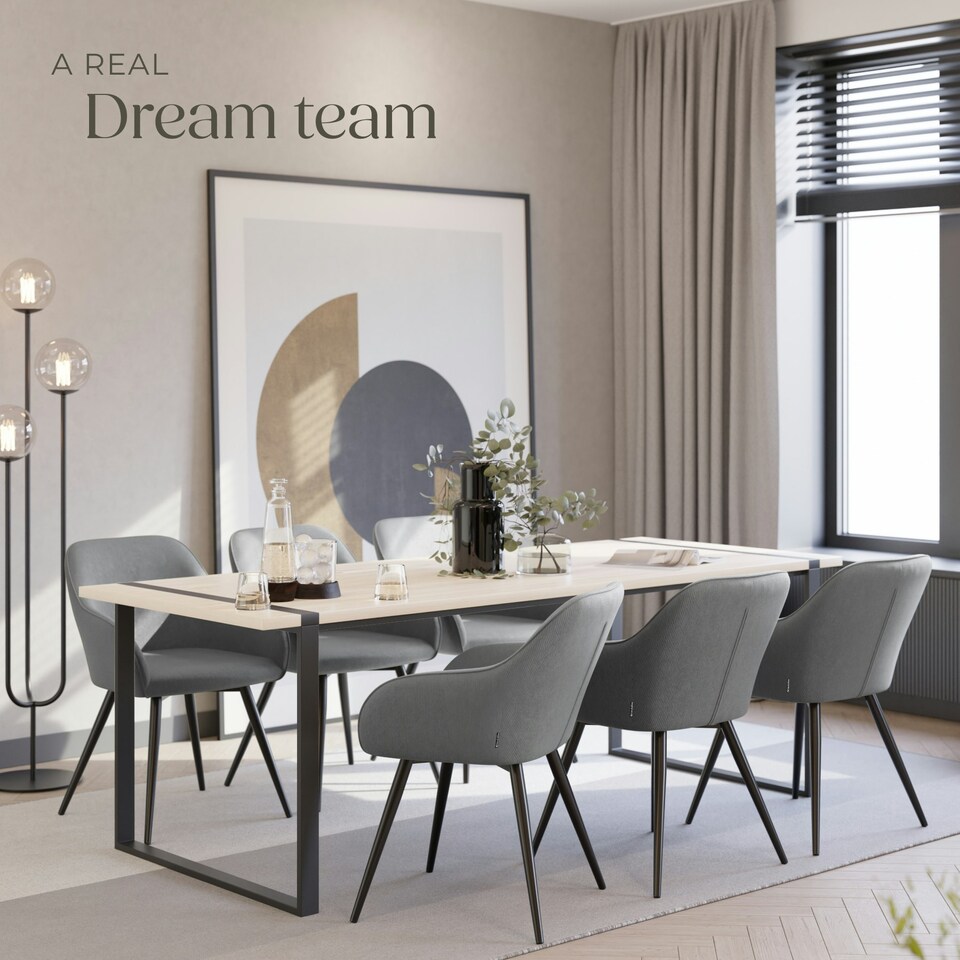 image 1 of Dining Chair Marilyn - corduroy look, upholstered, armchair, continuous backrest - per piece Grey | Grey/Black