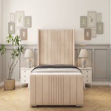 Sloomy Hargrave Sand Naples Bed Frame With 50" Upholstered Wingback Headboard 4'6 Double