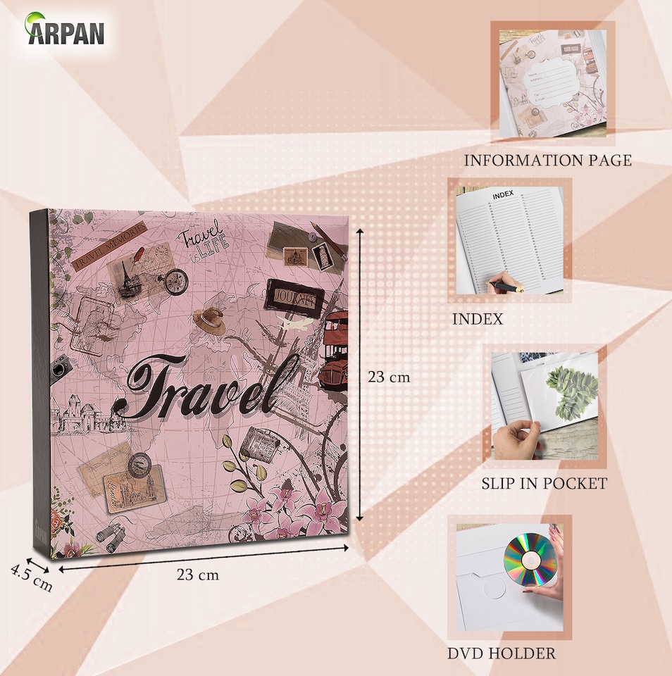 image 1 of ARPAN Slip In Case Memo Photo Album – Holds 200 Photos 4"x6" (10x15cm) – Hardcover Picture Album with Memo Writing Space for Family, Wedding & Travel Memories