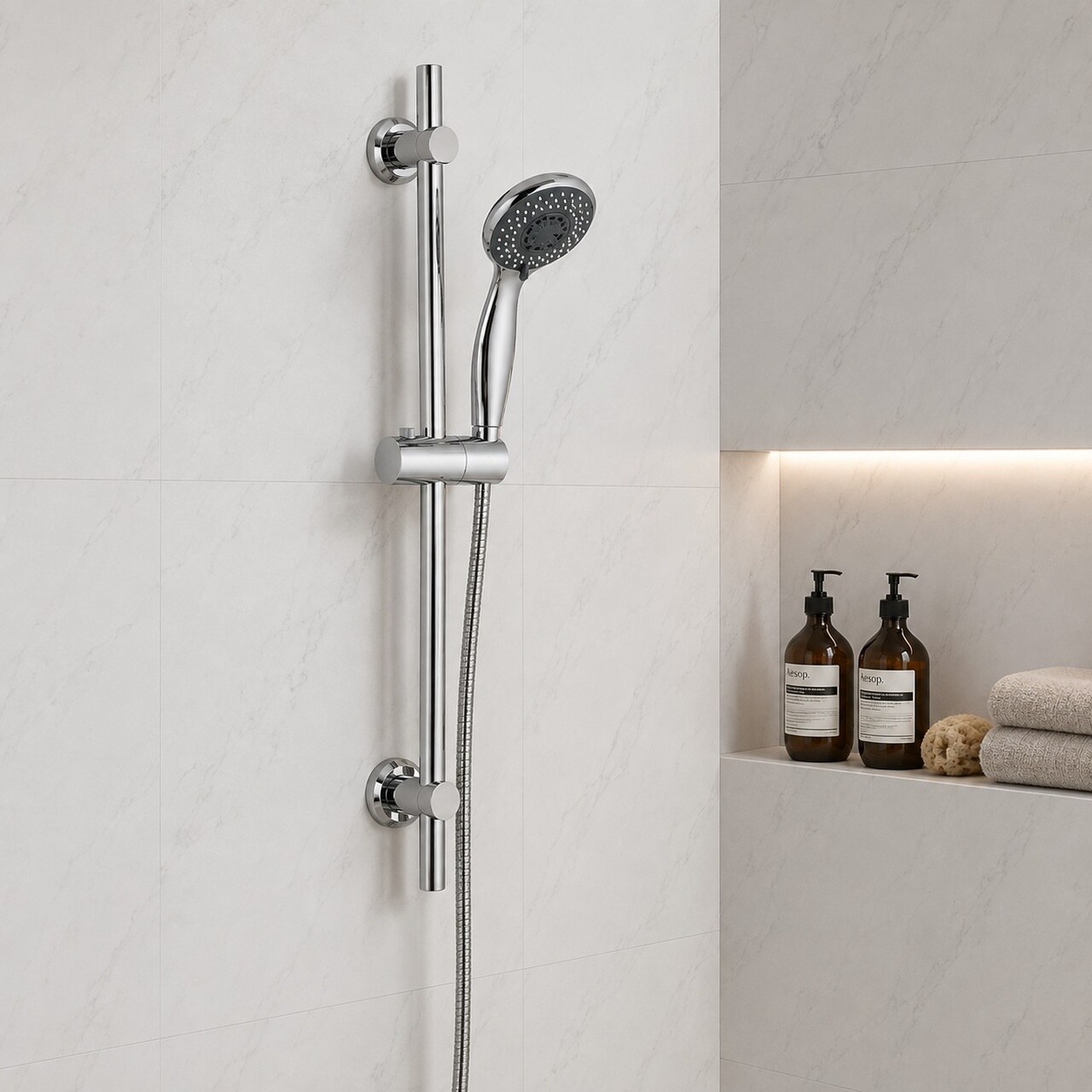 Bathroom Kingdom Retro Chrome 3 Function Shower Riser Kit in Silver