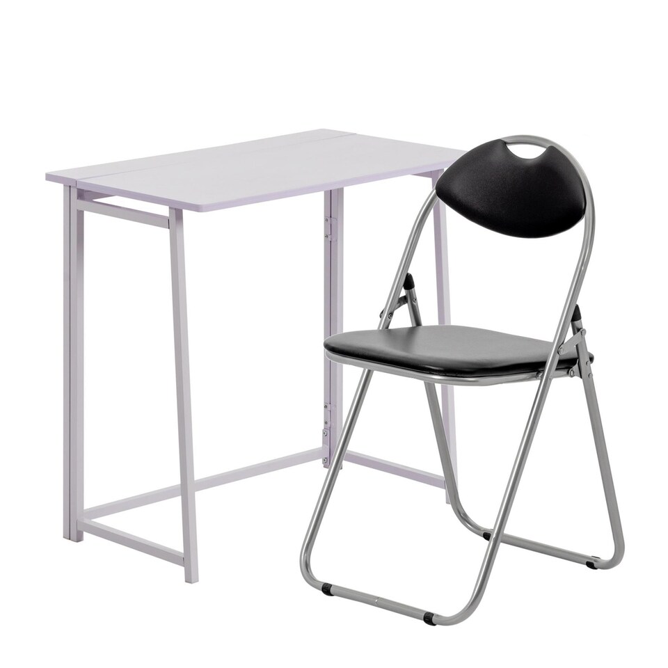 image 1 of Harbour Housewares Deluxe Folding Wooden Desk & Chair Set - Lilac/Black | White | Lilac/Black