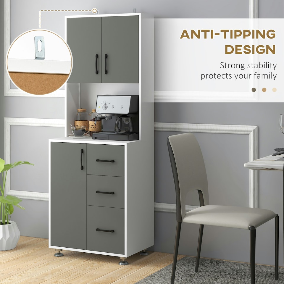 image 1 of HOMCOM Modern Kitchen Cupboard Storage Organiser Microwave Cabinet Grey