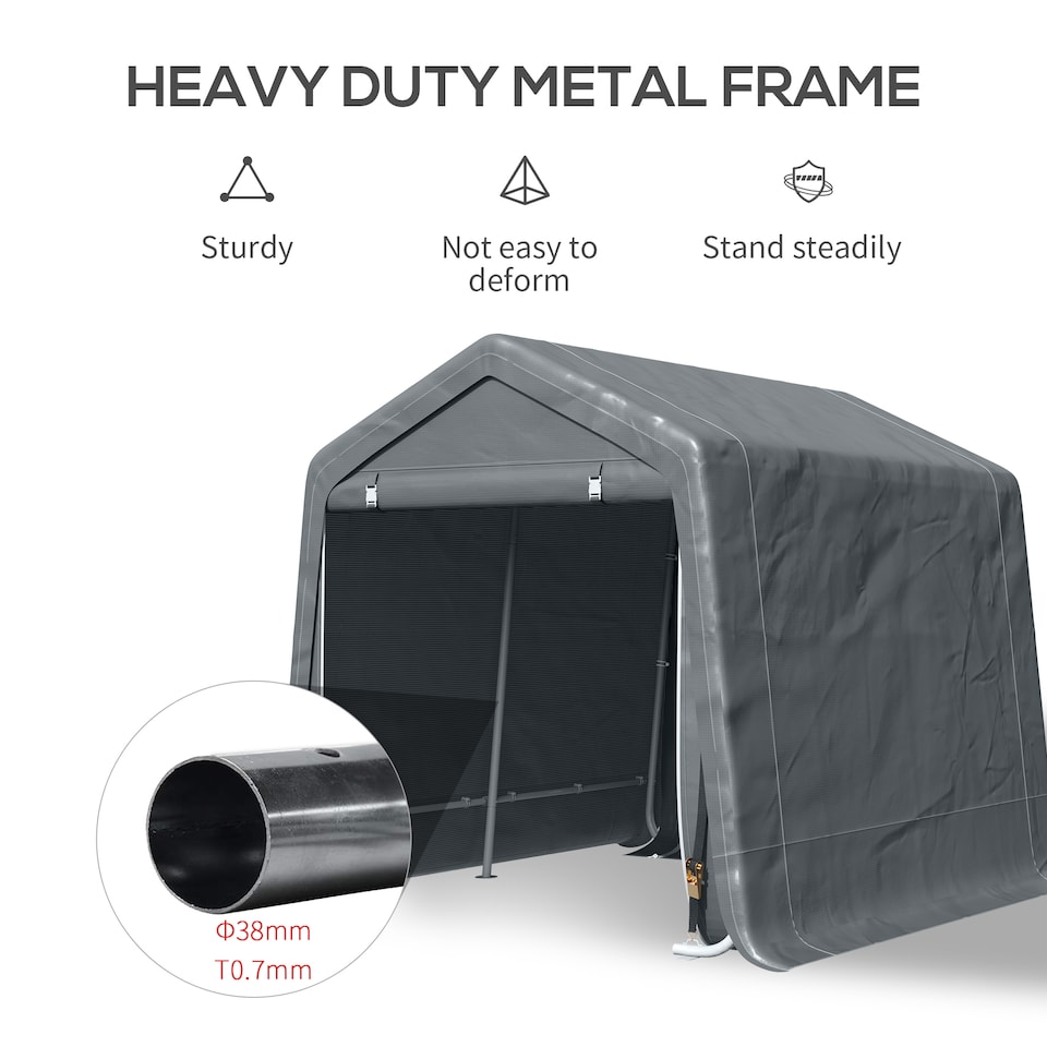 image 1 of Outsunny 9 x 7.5 ft Outdoor Garden Storage Shed, Waterproof Bike Tent with Double Rollup Zipper Door, Metal Frame, Portable Shed Shelter Carport for Motorcycle Garden Tools Dark Grey