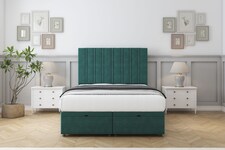 Sloomy Langston Emerald Plush Ottoman Bed With Mattress With 26" Strutted Headboard 6' Super King