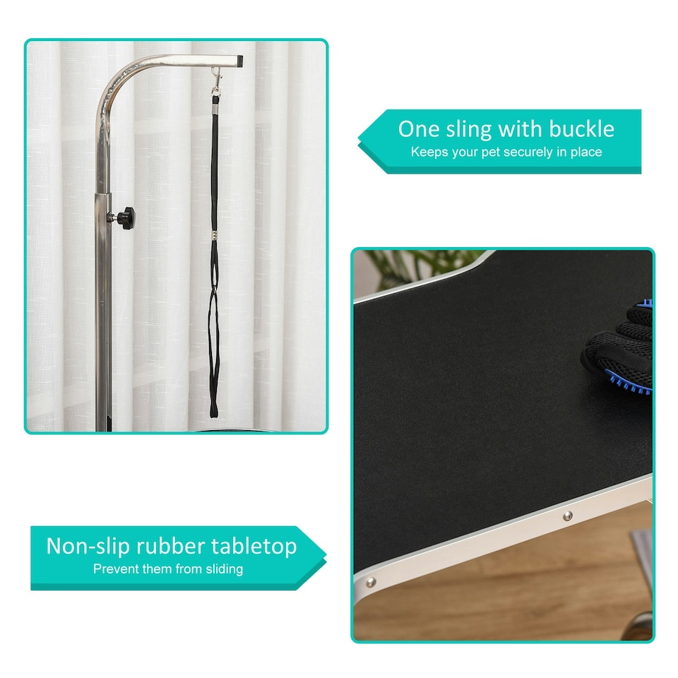 image 1 of PawHut Pet Foldable Grooming Table w/ Adjustable Arm Non-Slip Tabletop Leash