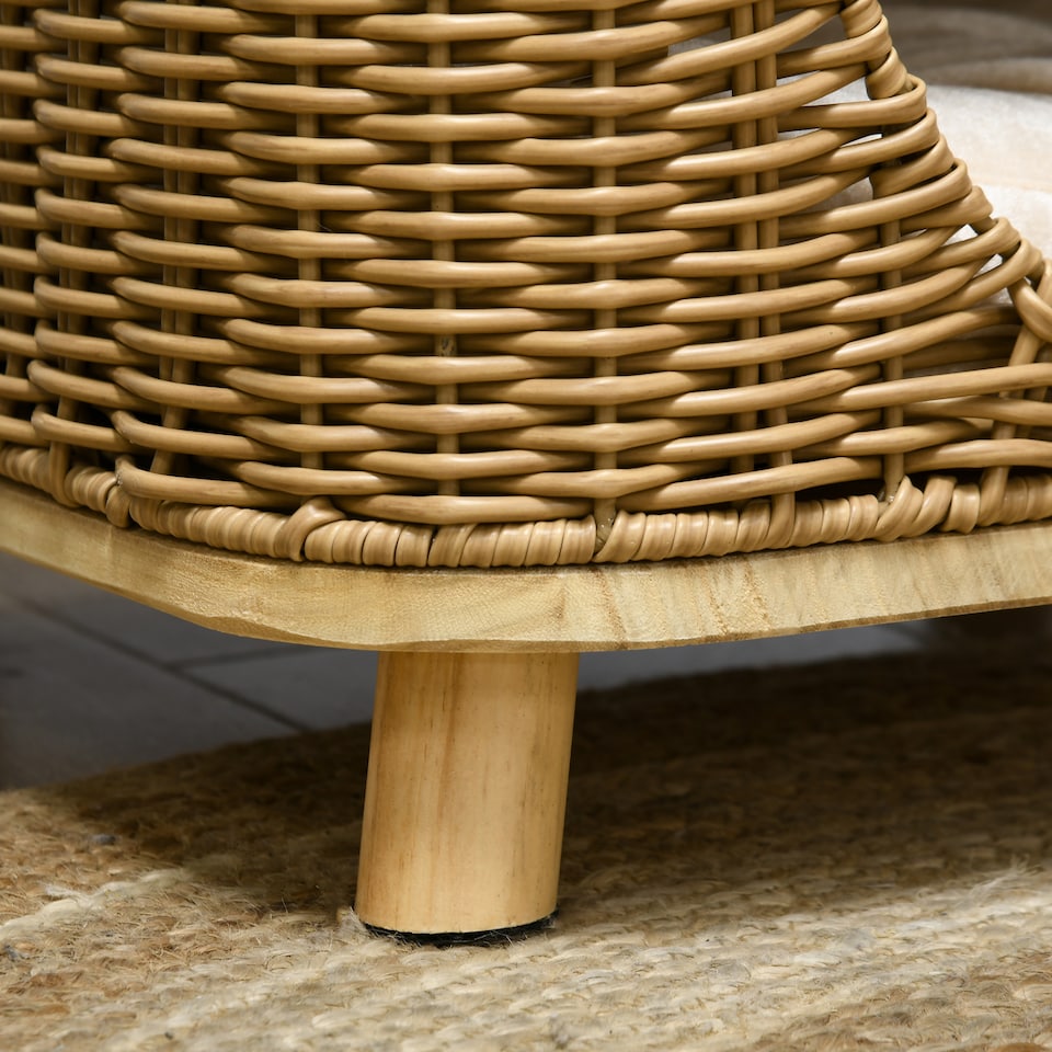 image 1 of PawHut Elevated Design Wicker Cat House with Washable Cushion, Light Brown