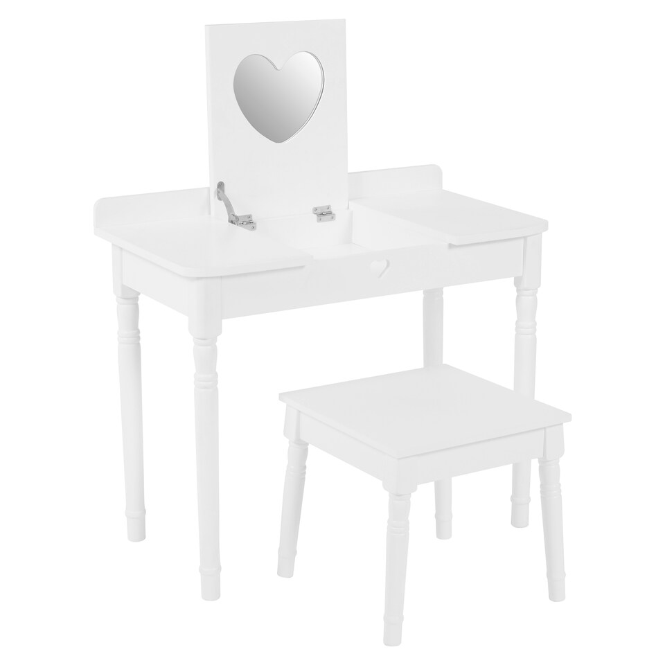 image 1 of Premier Kids Childrens Dressing Table and Chair, Crisp White Dressing Table with Mirror, Body Posture Vanity Chair