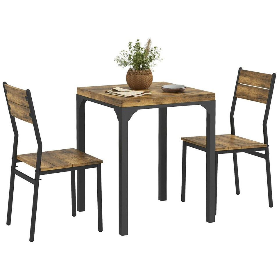 image 1 of HOMCOM 3 Pcs Compact Dining Table 2 Chairs Set Rustic Brown Brown