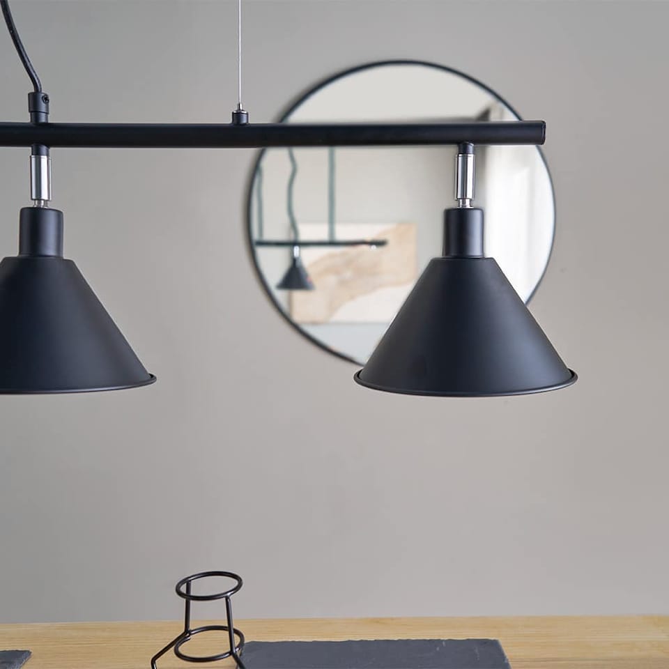 image 1 of ValueLights Modern 3 Way Suspended Ceiling Light With Matte Black Gold Metal Cone Shades | Black