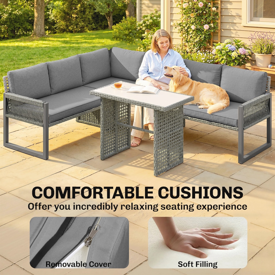 image 1 of Outsunny 4 Piece Rattan Garden Furniture Set with 3 Loveseats, Table, Grey | Grey | Light grey | 225 x 172 x 72 cm