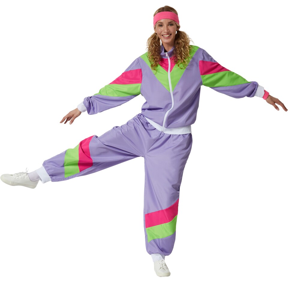 Chándal De Disfraz Años 80 De Widmann – Chaqueta Y Pantalón Multicolor Con Rayas Metalizadas, Talla S, Para Fiestas De Carnaval Y Disfraces Retro