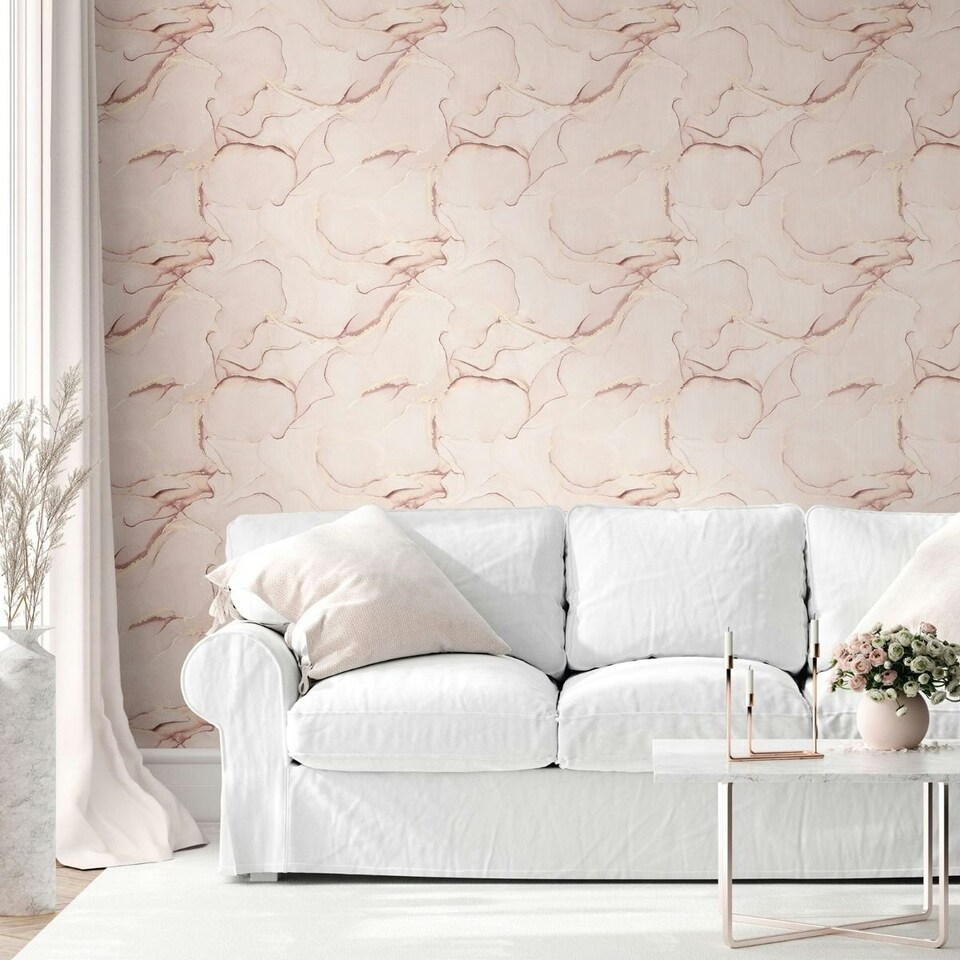 image 1 of Muriva Elysian Marble Wallpaper - Pink - 10m x 0.5m