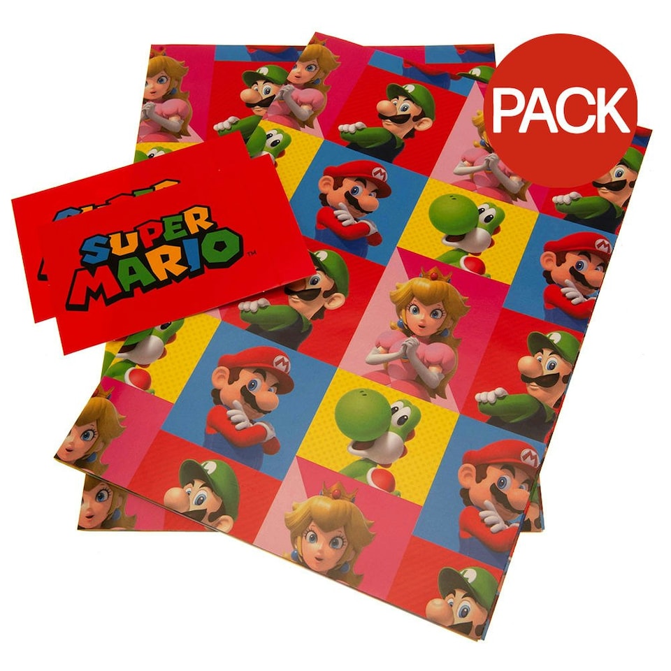 image 1 of Super Mario Characters Gift Wrap (Pack of 4) - Multicoloured - One Size