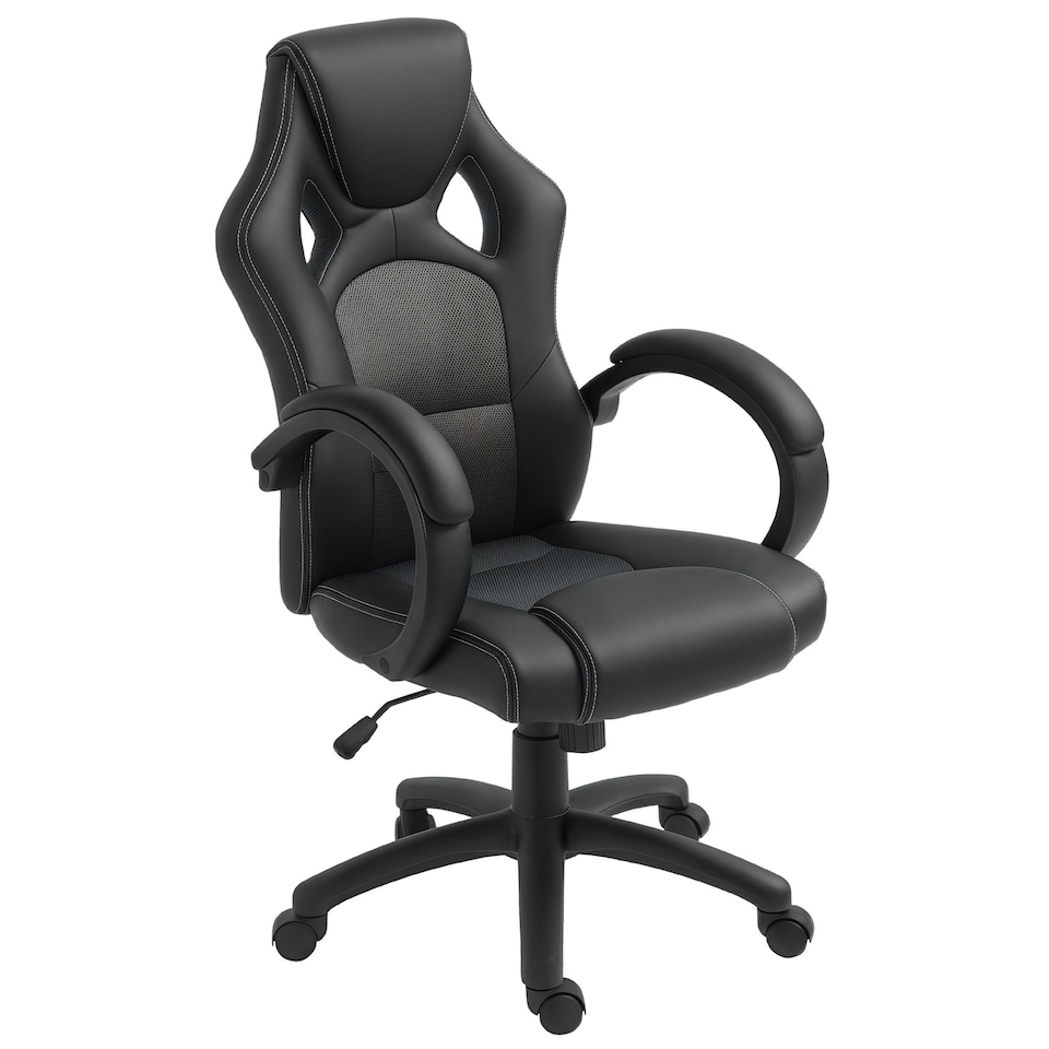 image 1 of Vinsetto PU Leather Racing Gaming Chair, Swivel Home Office Gamer Chair Gray