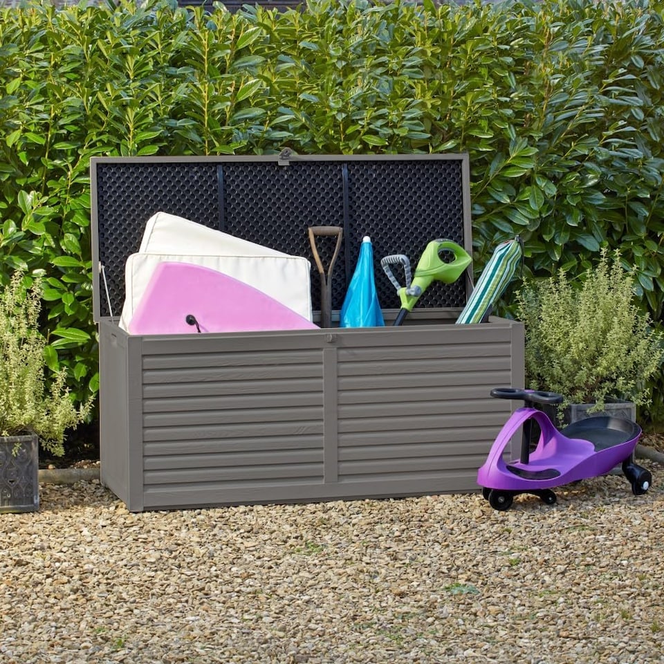 image 1 of Garden Gear Grey Lockable Storage Patio Box with Sit-on Lid Weatherproof 490 Litre Box