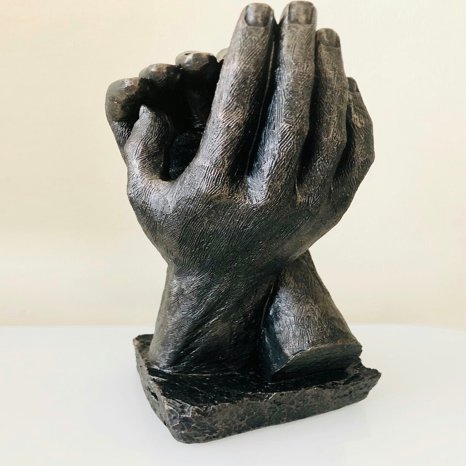 image 1 of Hand in Hand Sculpture in Bronze Colour A Symbol of Enduring Love & Connection Wedding Present Anniversary Romantic Gift  inspired by Rodin's The Secret