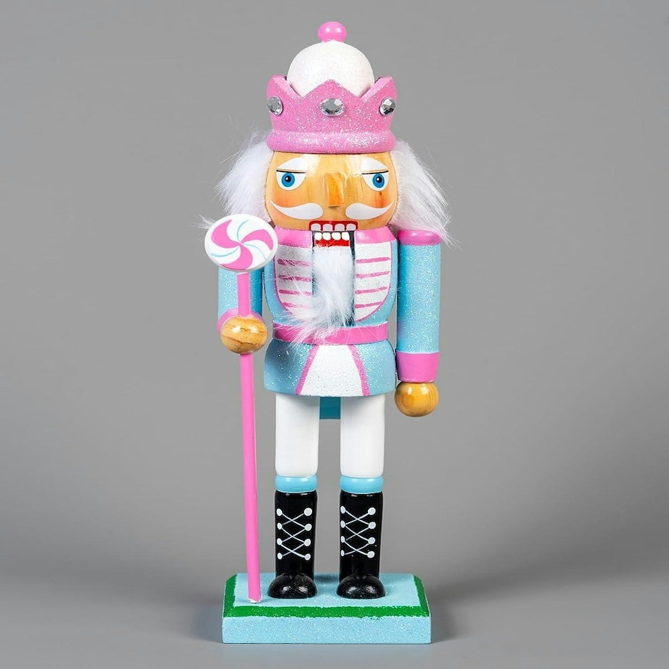 image 1 of 25cm Pink Wooden Nutcrackers Soldiers King Drummer Christmas Ornament 4pcs Set