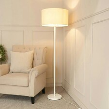 ValueLights Charlie White Stem Floor Lamp Natural Shade Cream