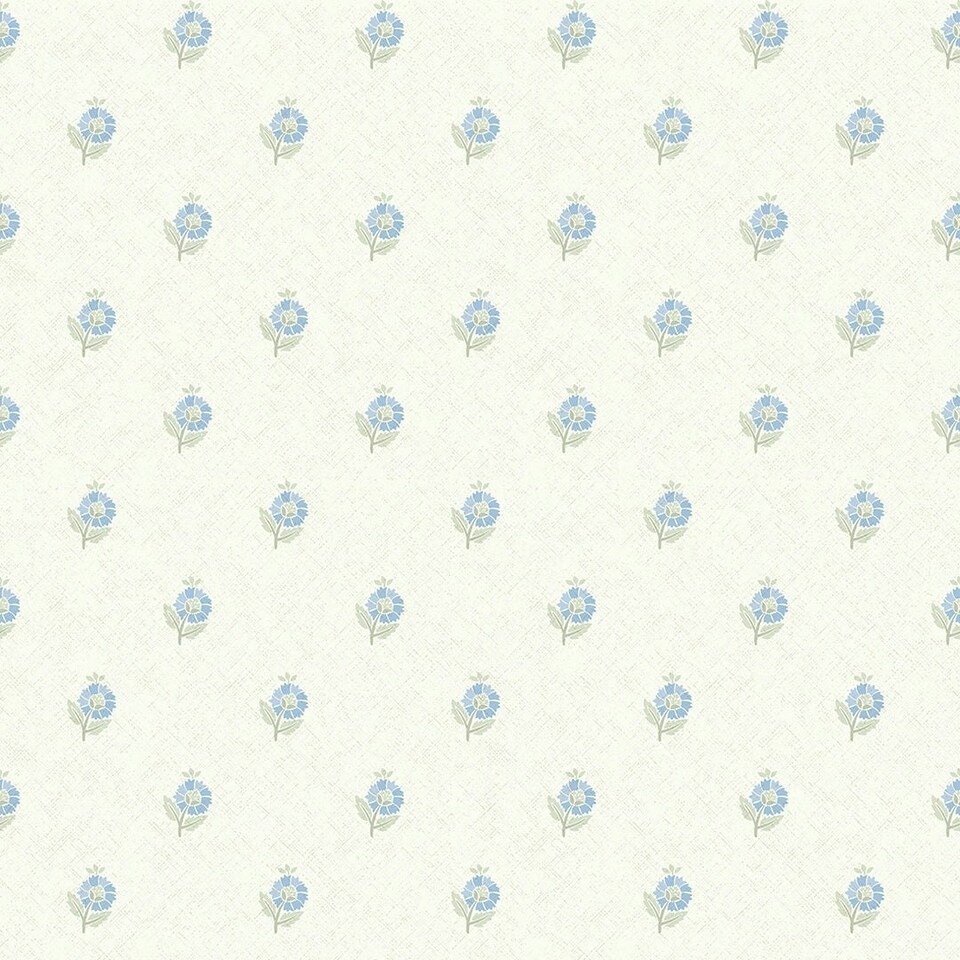 Sample of Ditsy Posy Wallpaper in Blue and Sage on Cream Multi