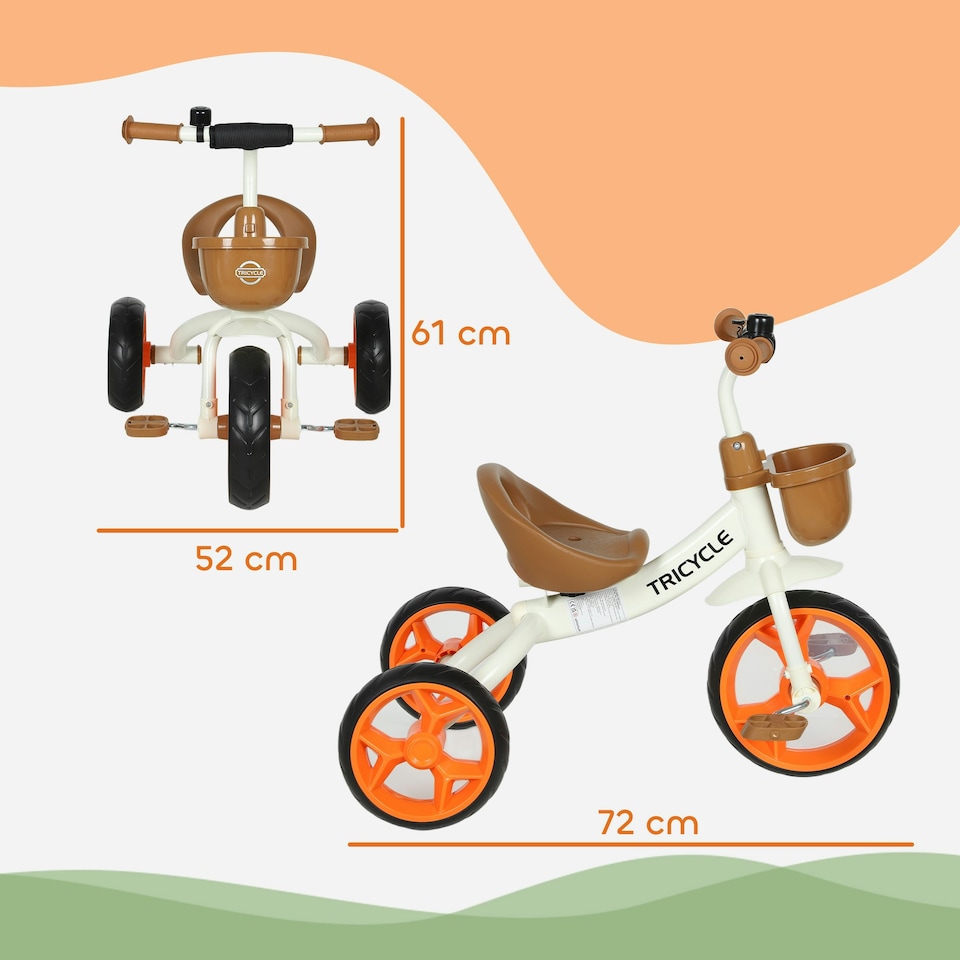image 1 of Toddler Tricycle with Front Basket for Ages 2-5 Years Boys and Girls, Orange
