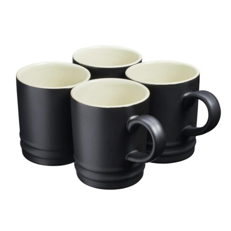 image 1 of Cooks Professional 4 Piece Mug Set | Durable Dishwasher Safe Stoneware | 350ml | Black | Black | 4