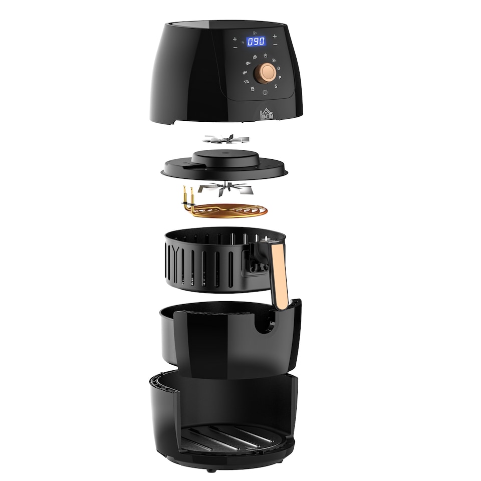 image 1 of HOMCOM Air Fryer 5.5L 1700W with Digital Display Rapid Air Circulation Adjustable Temperature 60Min Timer Preheat Dishwasher Safe Basket for Healthy Oil Free Low Fat Cooking, Black & Rose Gold