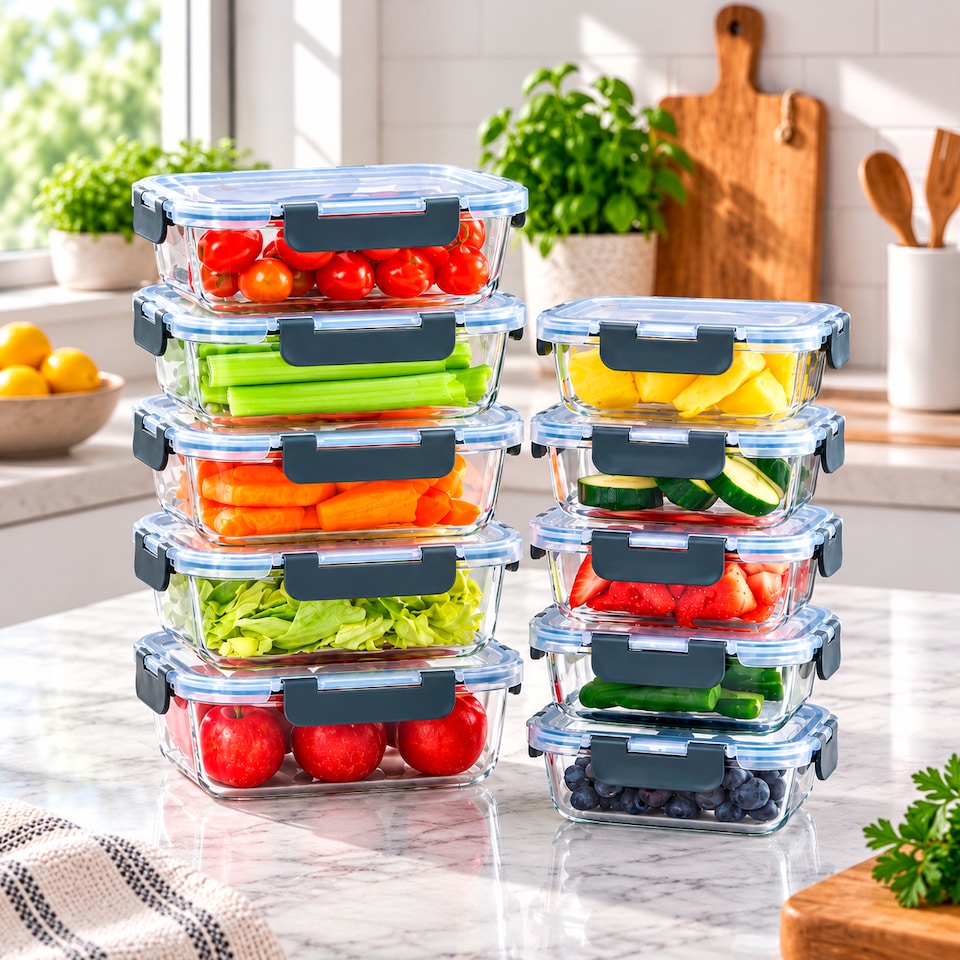 image 1 of Neo 10 Glass Containers & 10 Lids Food Storage Set - 10 Piece