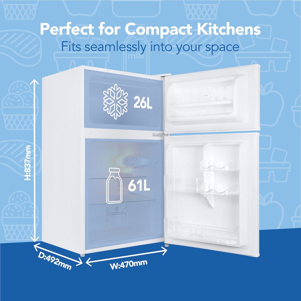 image 1 of Igenix IG347FF Freestanding Under Counter Fridge Freezer, 87 L 47 cm Wide, White