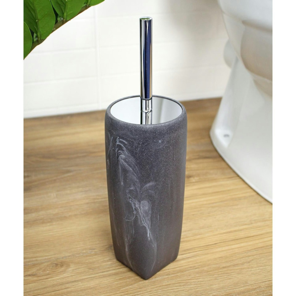 image 1 of Showerdrape Octavia Grey Marble & Chrome Toilet Brush & Holder