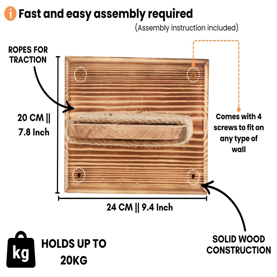 image 1 of NOVECRAFTO Cat Wall Steps – Set of 5 Square Wooden Shelves with Sisal Rope – Wall-Mounted Climbing Furniture for Indoor Cats – Natural Wood Finish