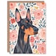 image 1 of Greeting Card Dog Lover Doberman Portrait Pink Floral Folk Art