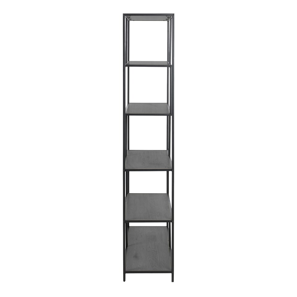 image 1 of Seaford Black Metal Large Asymmetrical Bookcase with 5 Black Shelves