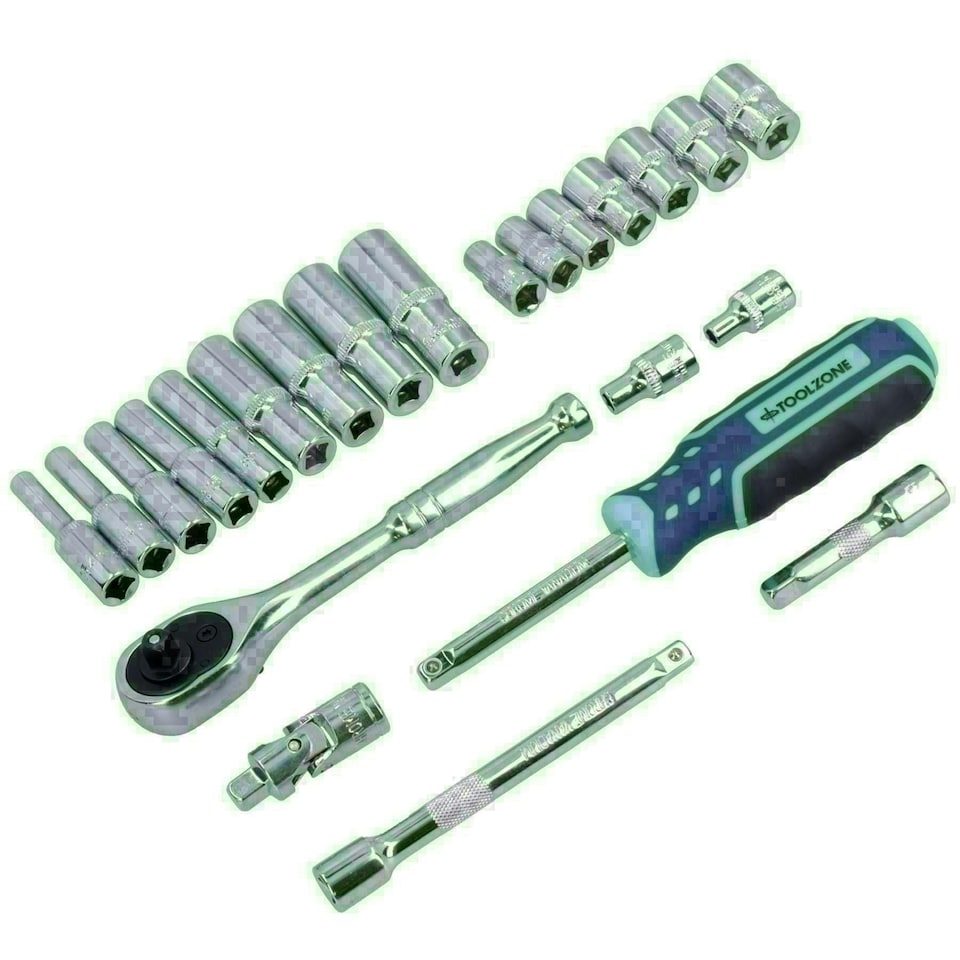 image 1 of 1/4" Drive 23pc Metric Socket Set Shallow Deep Sockets Ratchet Extensions UJ